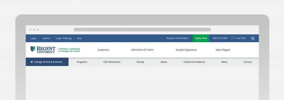 School-specific third-tier navigation in regent.edu. 