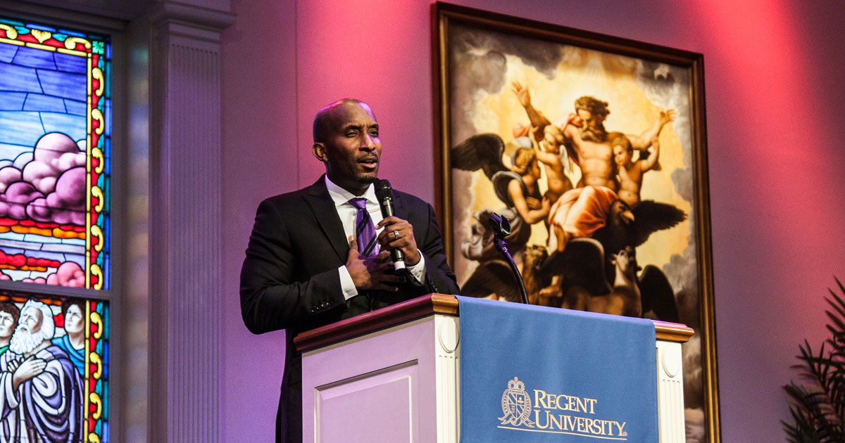 Dr. Dharius Morshun Daniels at Regent University's chapel, Virginia Beach.