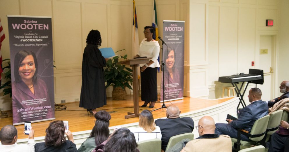 Regent University alumna Sabrina Wooten be sworn in her new role as Virginia Beach City Council Member.