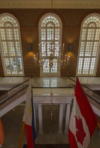 The lobby of Regent University's library, Virginia Beach.