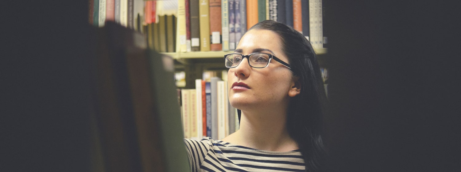 A girl at the Regent University library in Virginia Beach.