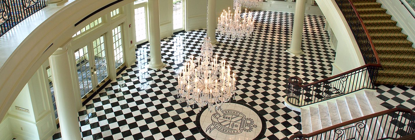 The beautiful foyer of Regent University's Communication Building, Virginia Beach, VA 23464.