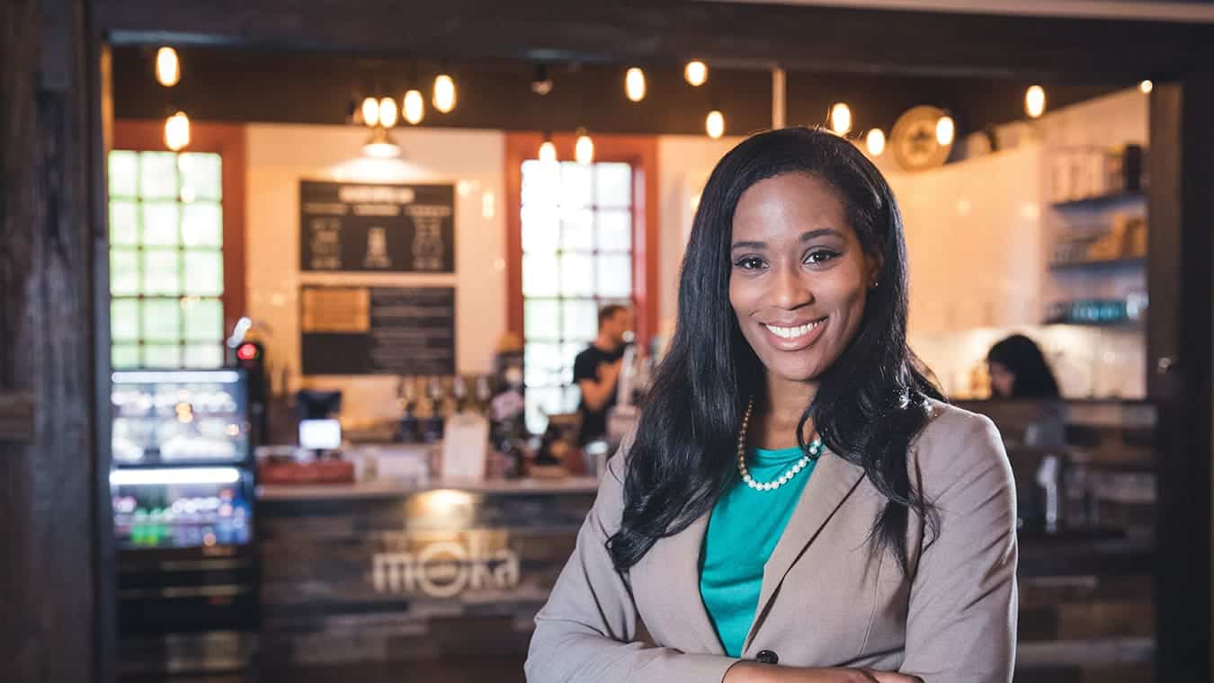 An alumna: in a coffeeshop at Regent University in Virginia Beach.