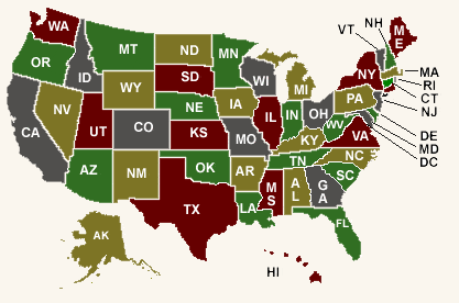 A map of the United States of America, with each state demarcated, used by Regent University to provide links to each state's higher education agency.