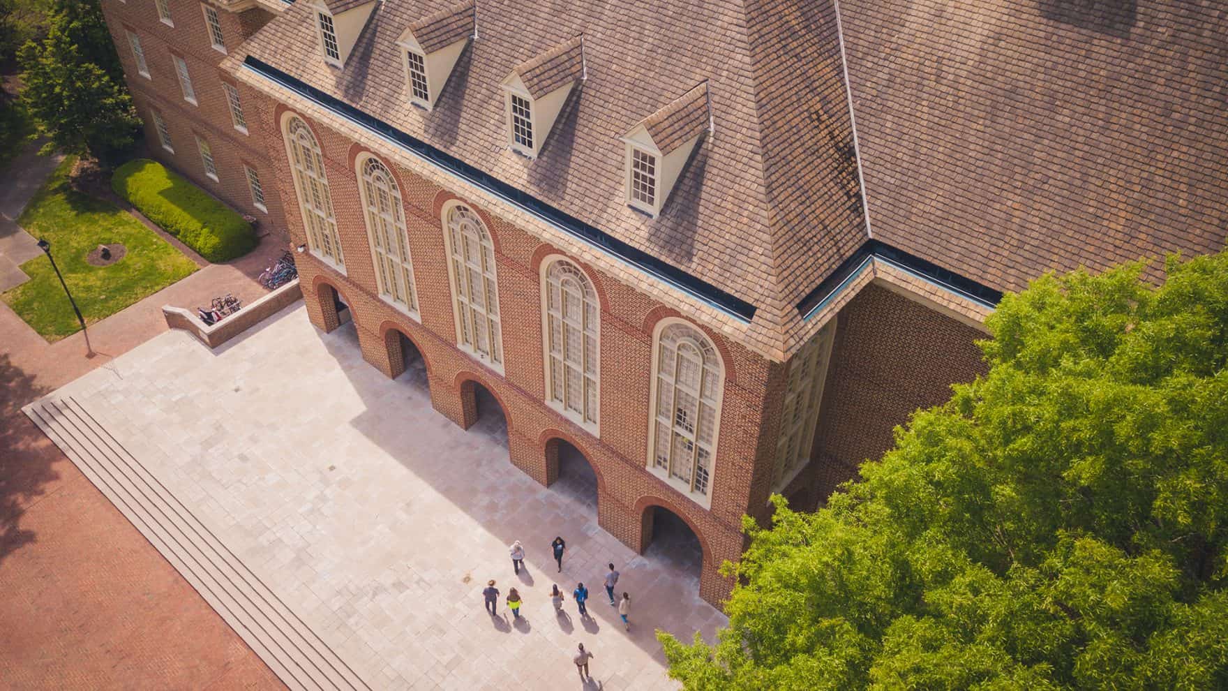 An aerial view of Regent University's beautiful library in Virginia Beach, VA 23464.