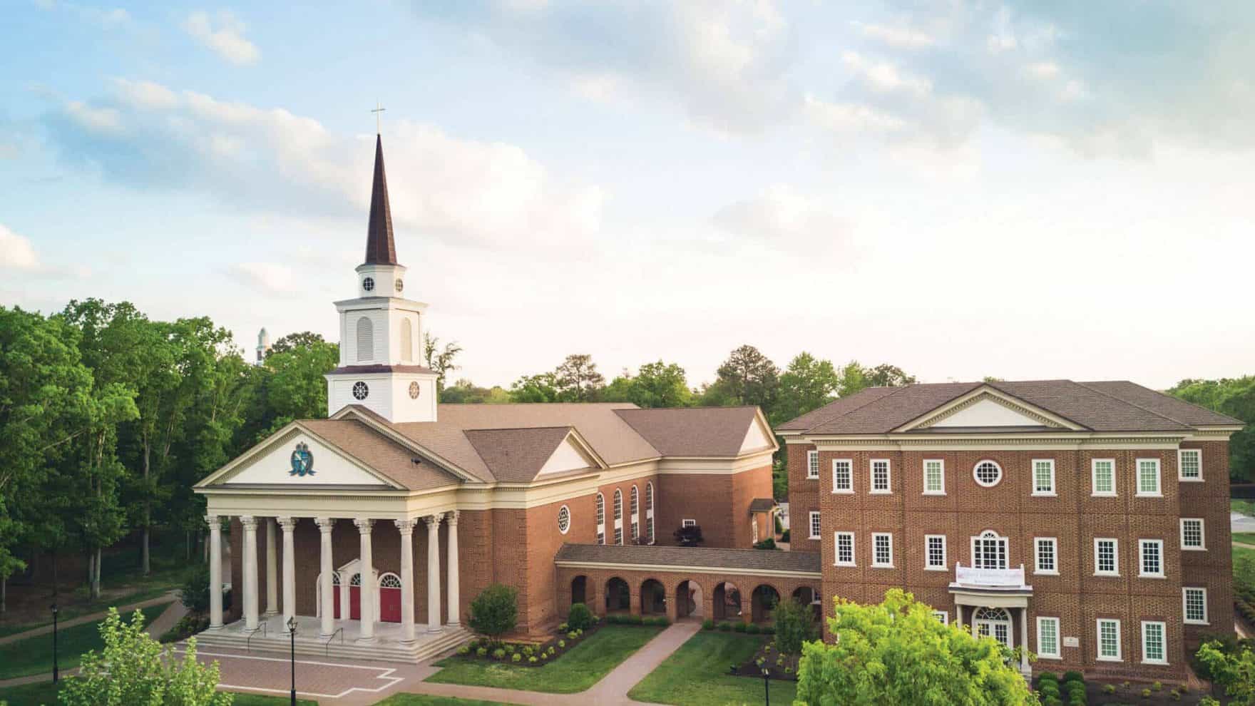 The beautiful chapel and Divinity building of Regent University, Virginia Beach.