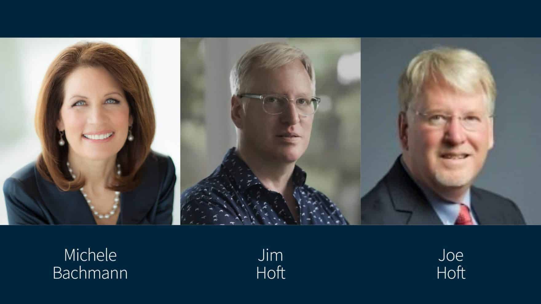 Michele Bachmann, Jim Hoft and Joe Hoft, the moderator and speakers of Regent University's election integrity conference.