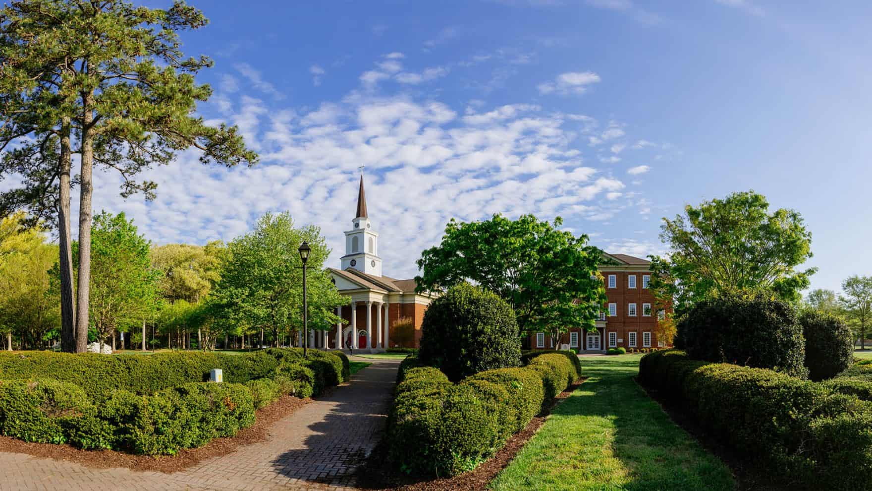 The chapel and Divinity Building of Regent University, a Christian college in Virginia.