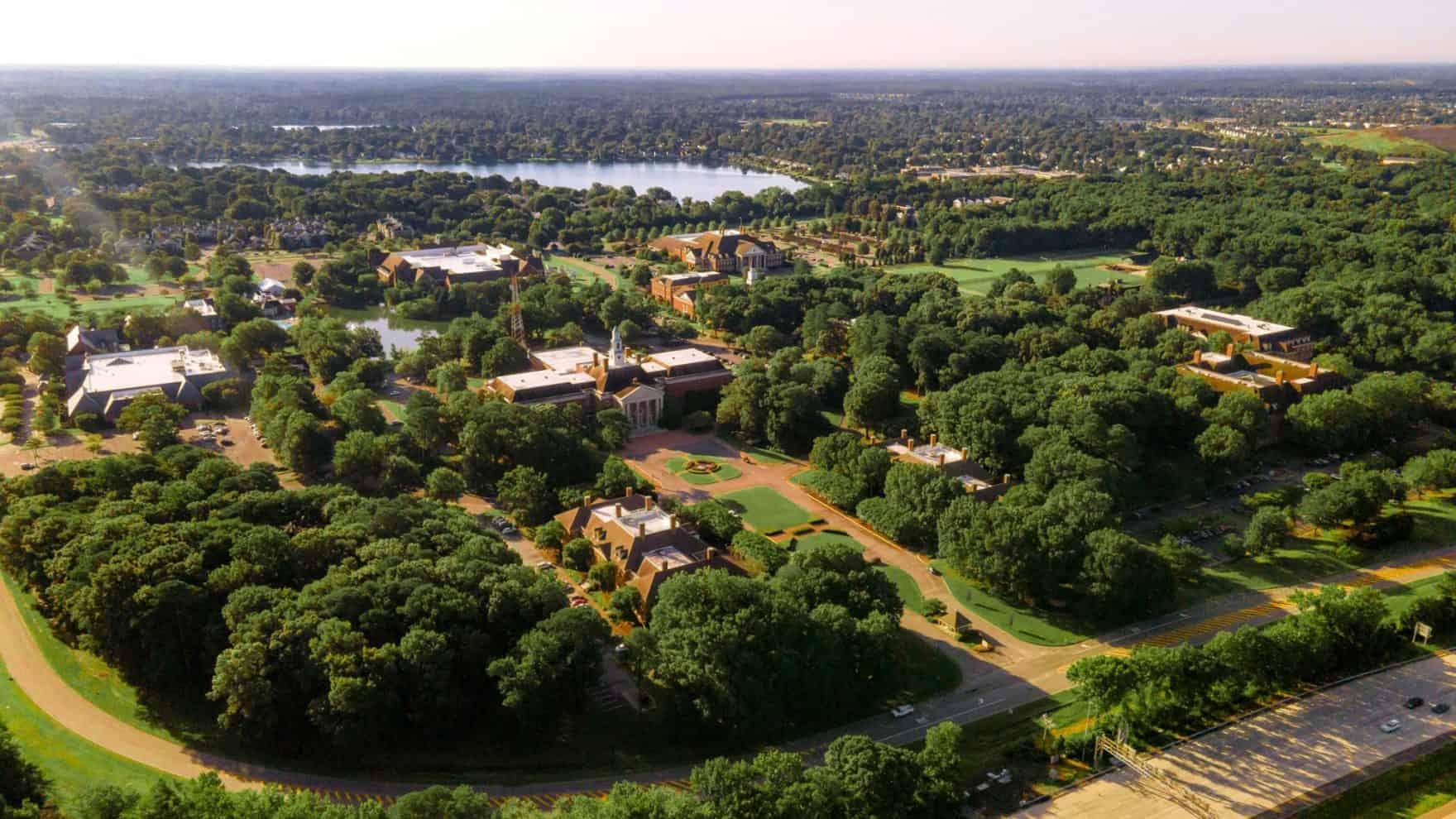 An aerial view of Regent University Virginia Beach VA 23464.