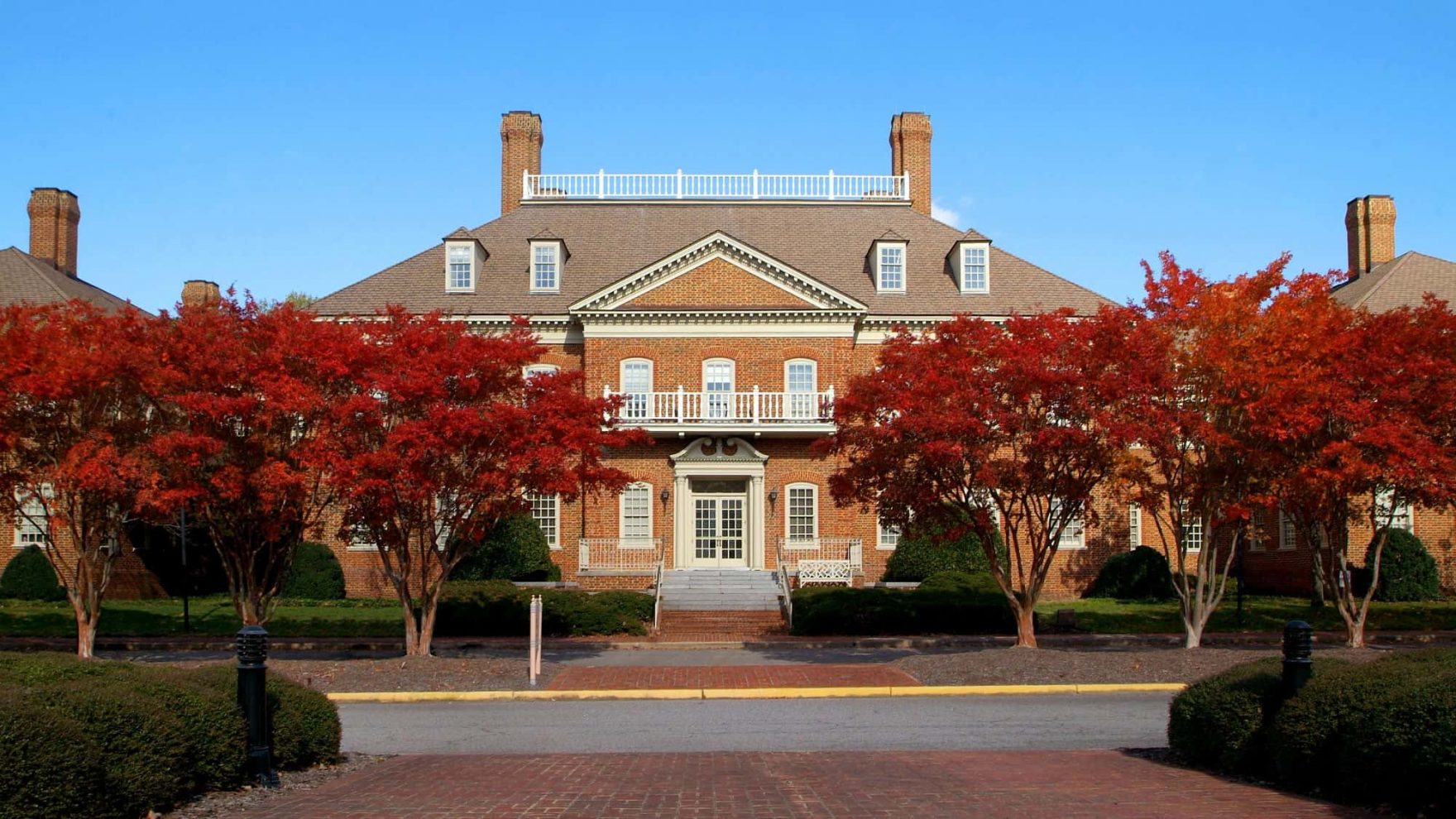 An outside, front view of the Classroom building on Regent University's Virginia Beach campus.