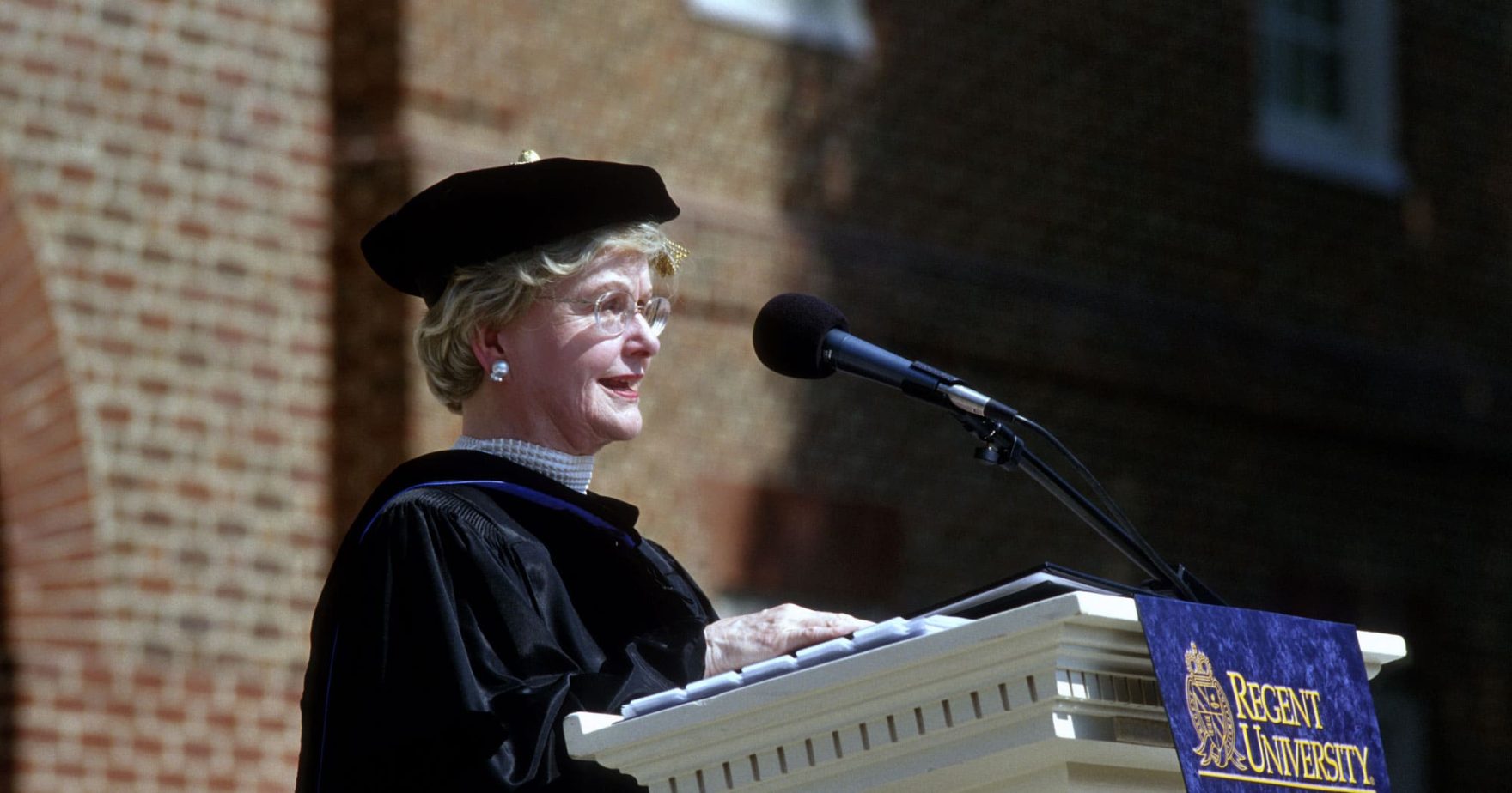 Dede Robertson in regalia at Regent University, Virginia Beach.