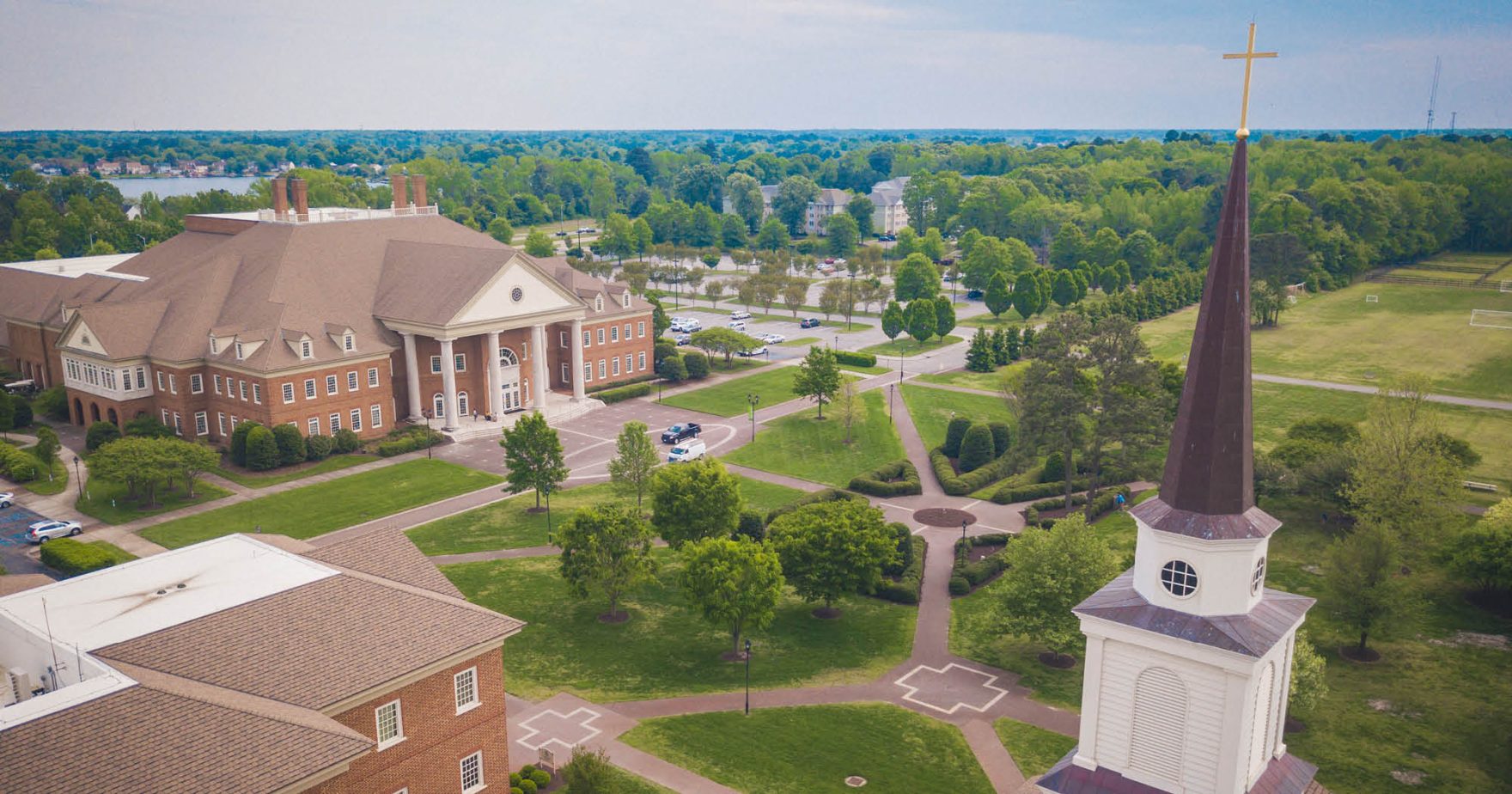 Aerial view Regent University campus in Virginia Beach.