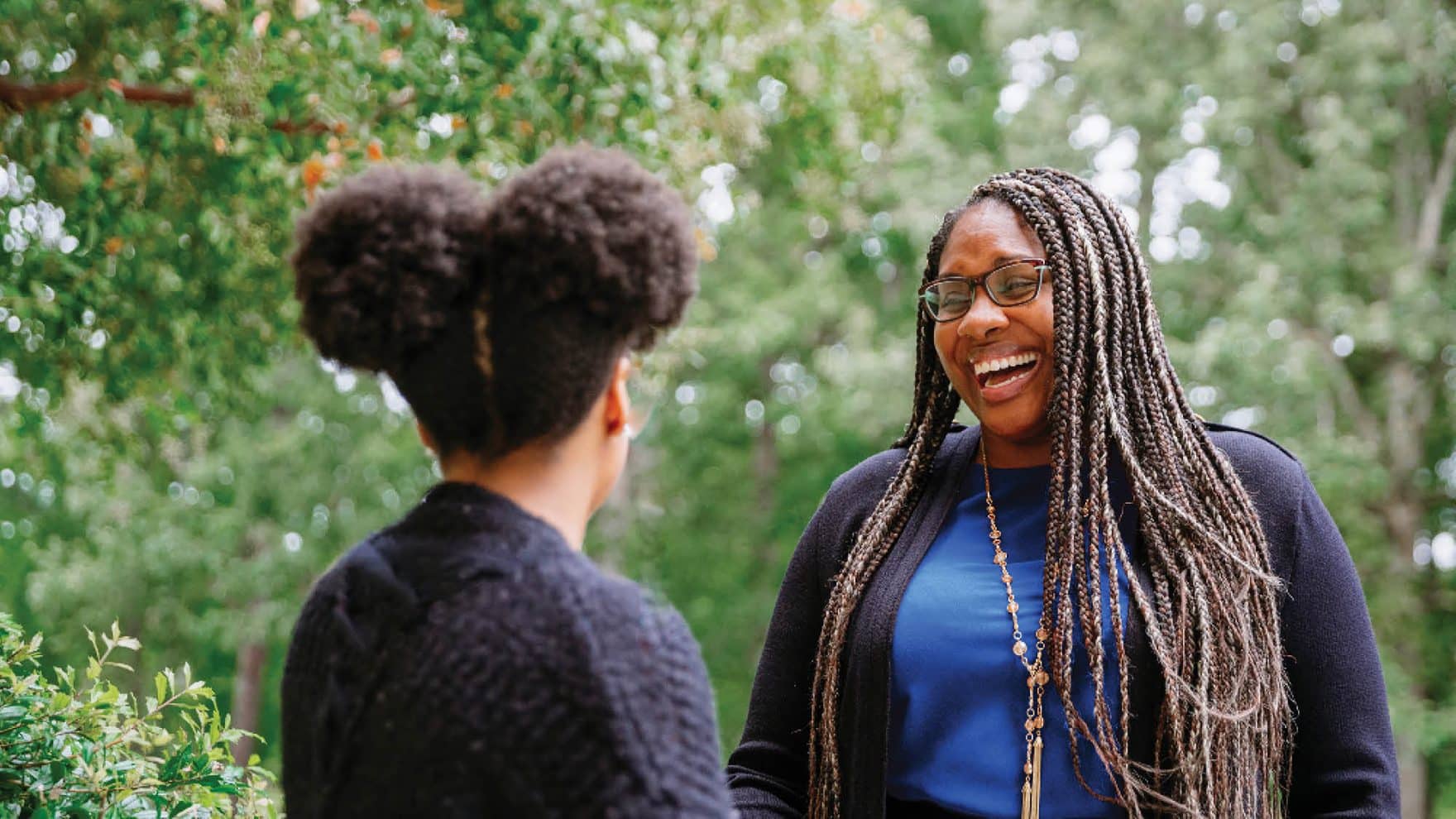 A life coach talking and mentoring to a student at Regent University, a Christian college in Virginia Beach.