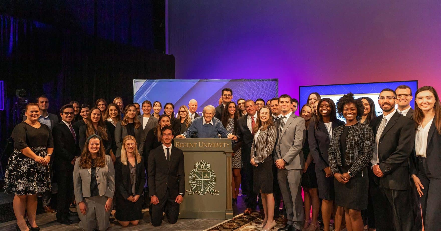 Dr. M.G. “Pat” Robertson with Regent University's law school students in Virginia Beach VA.