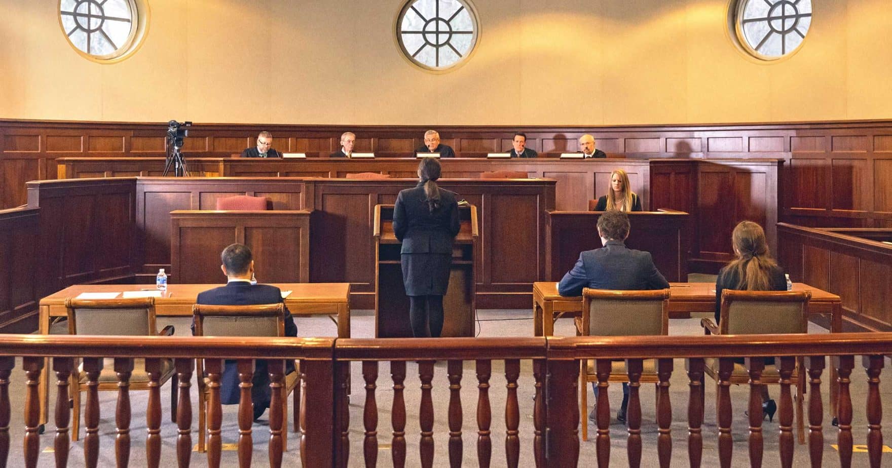 A moot court at Regent law school in Virginia.