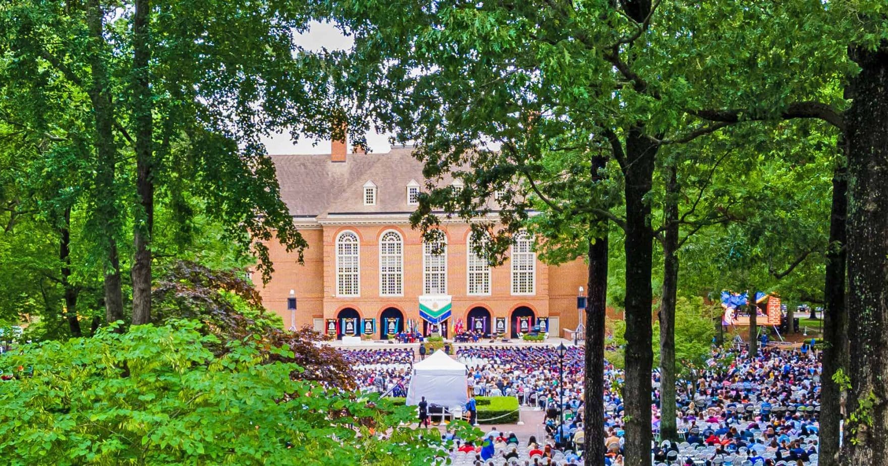 Regent University Class of 2022 Commencement ceremony on the library portico on the Virginia Beach campus.