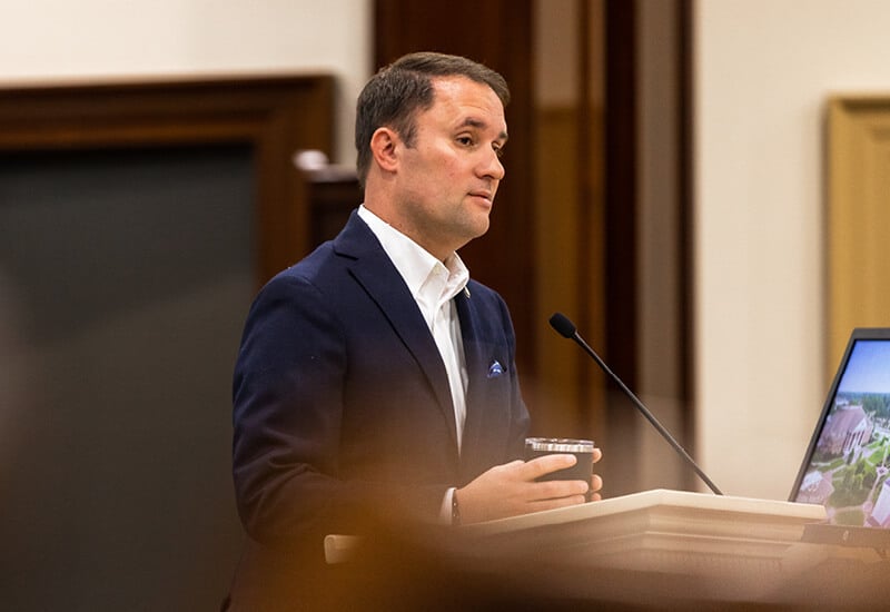 Attorney General Jason Miyares at Regent law school, Virginia Beach. 