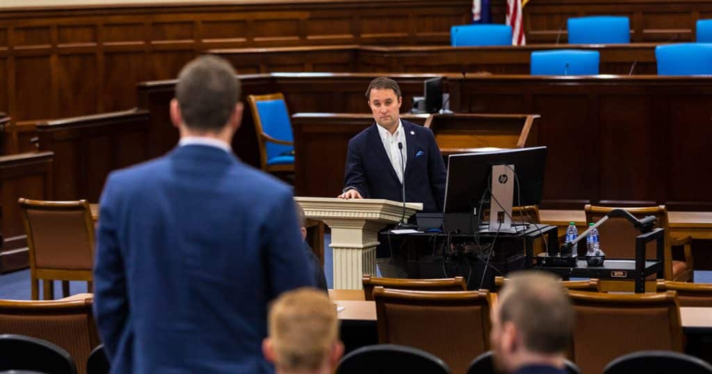 Attorney General Jason Miyares at Regent law school, Virginia Beach. 