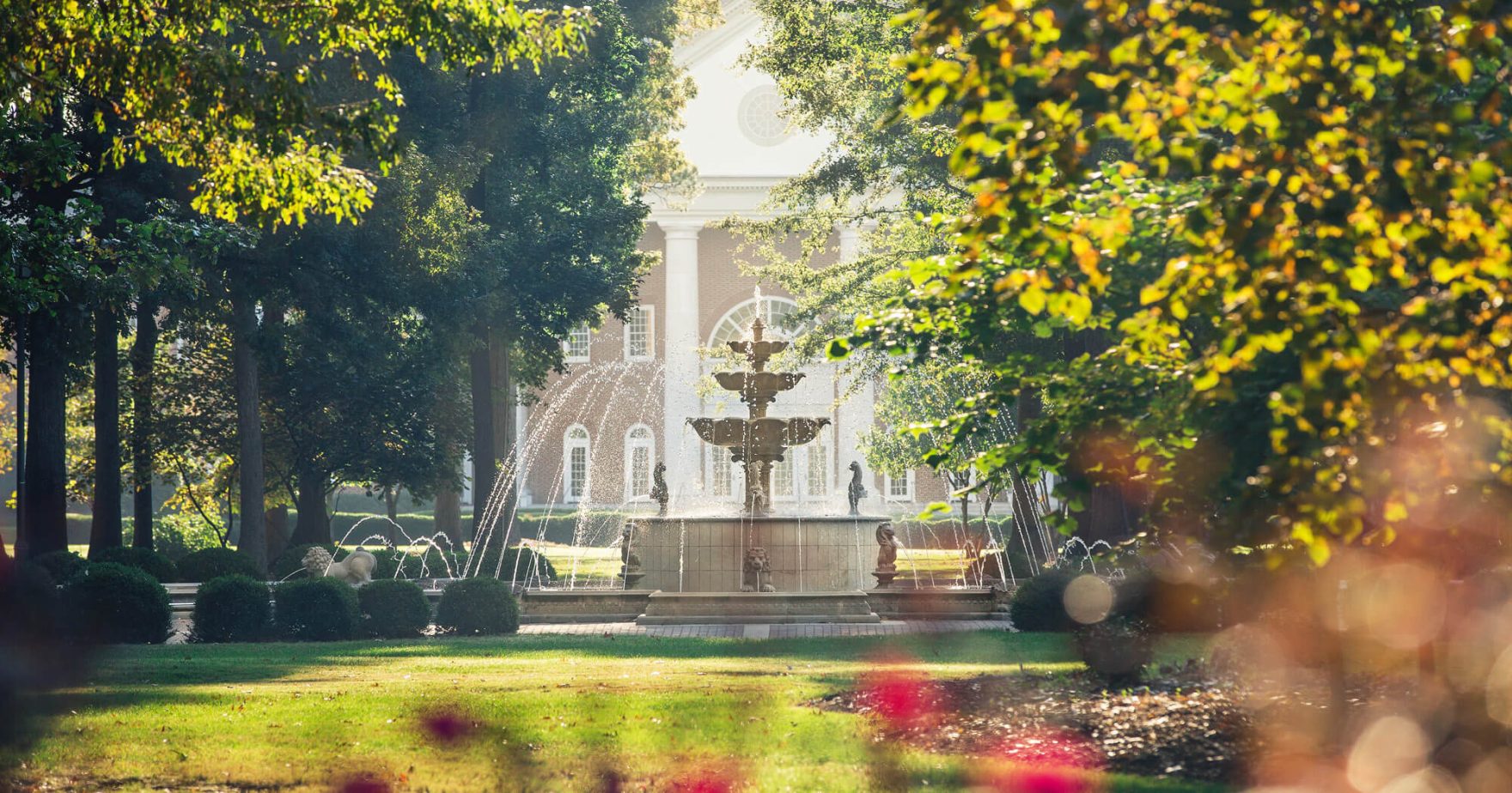 The fountain at the center of Regent University's campus in Virginia Beach.